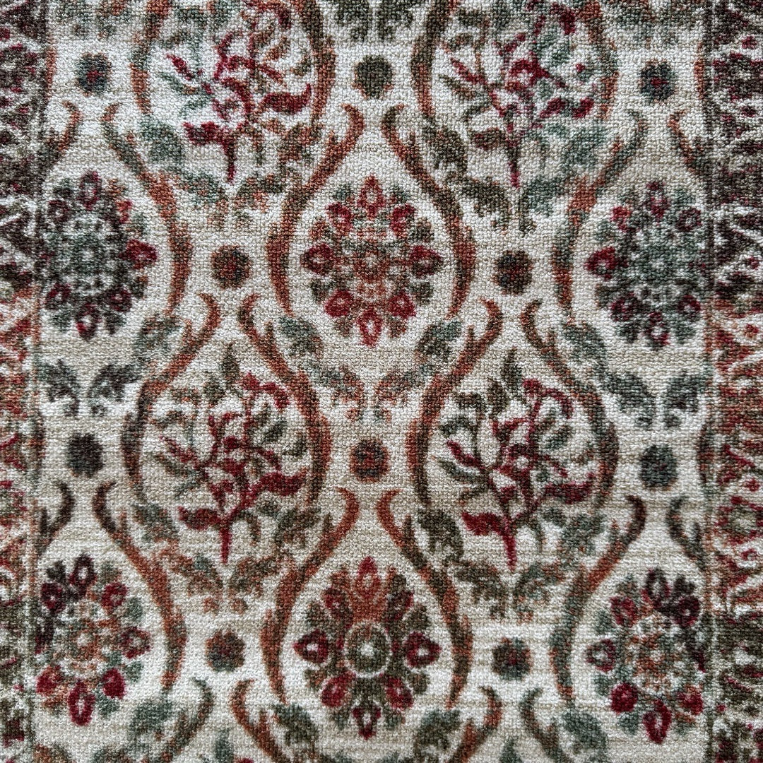 305 x 61 cm Beige, Green & Rust Ornamental Persian Design Non-Slip Runner Rug