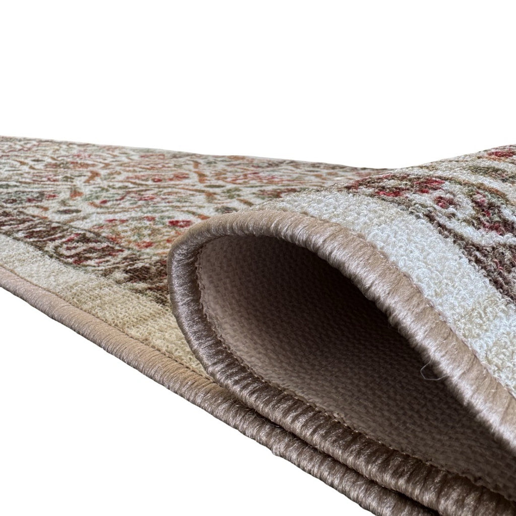 305 x 61 cm Beige, Green & Rust Ornamental Persian Design Non-Slip Runner Rug