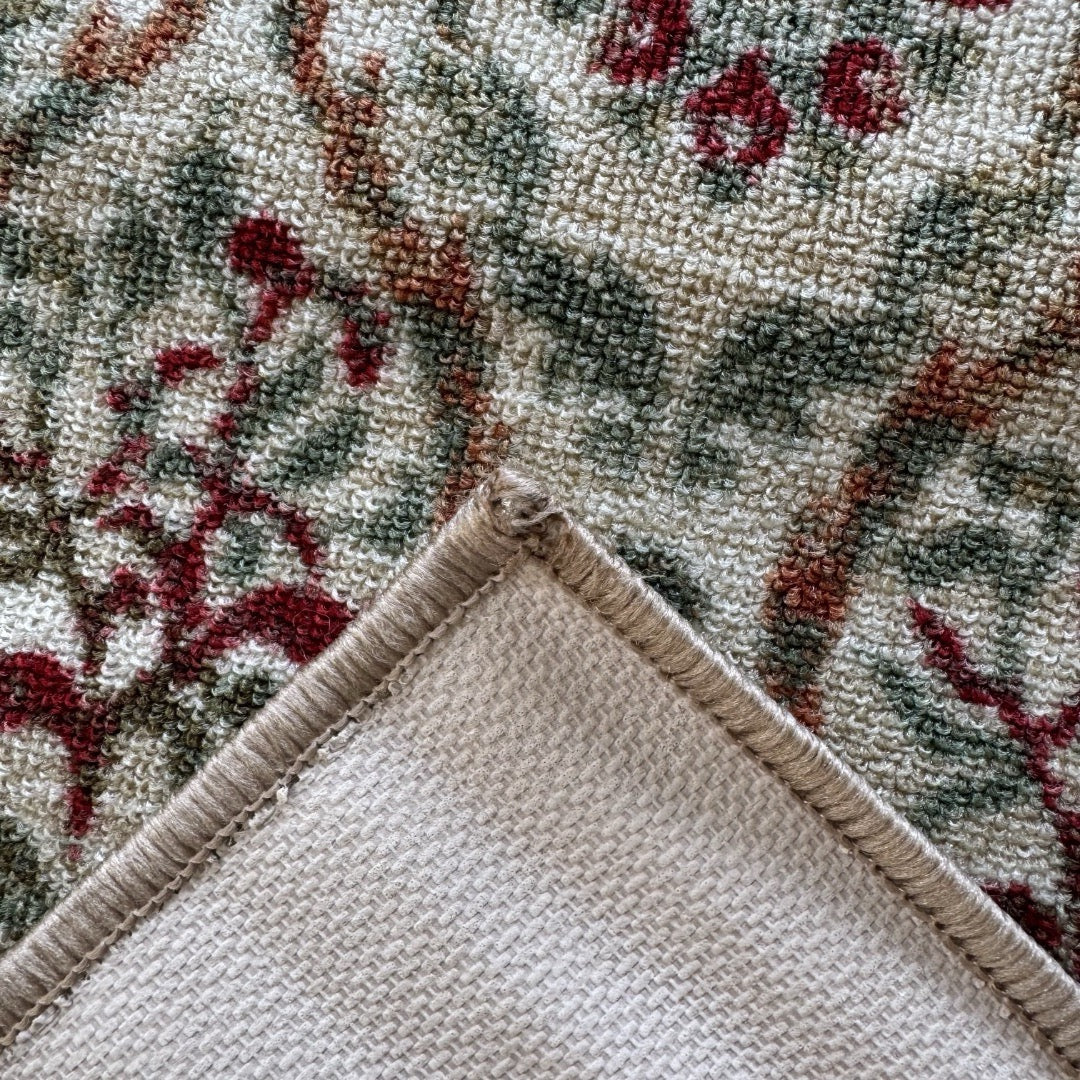305 x 61 cm Beige, Green & Rust Ornamental Persian Design Non-Slip Runner Rug