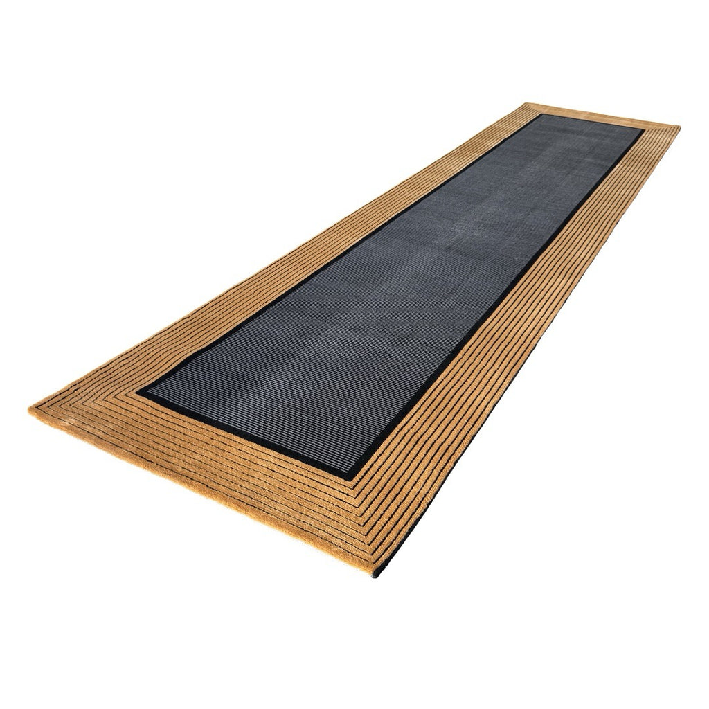 290 x 80 cm Minimal Black & Gold Border Panel Turkish Runner Rug