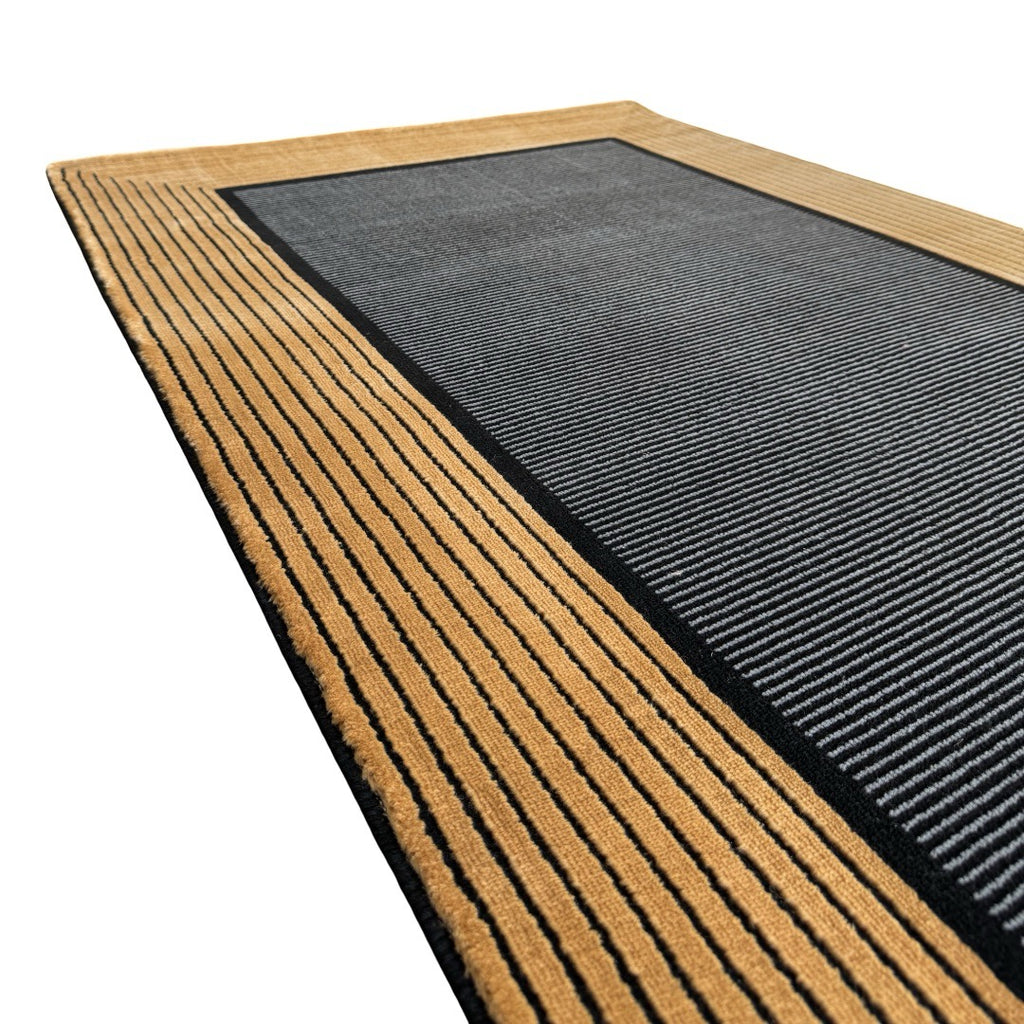 290 x 80 cm Minimal Black & Gold Border Panel Turkish Runner Rug