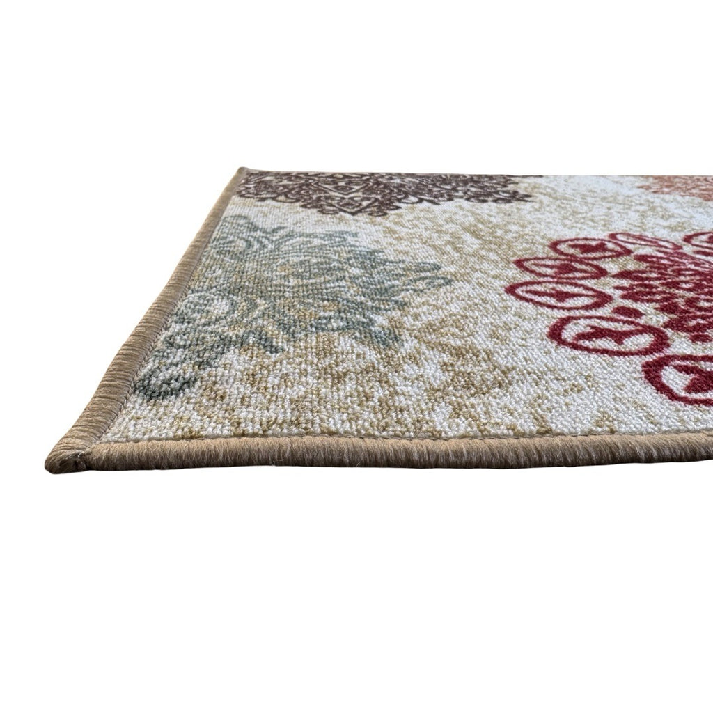 305 x 61 cm Traditional Flower Motifs in Beige Non-Slip Runner Rug