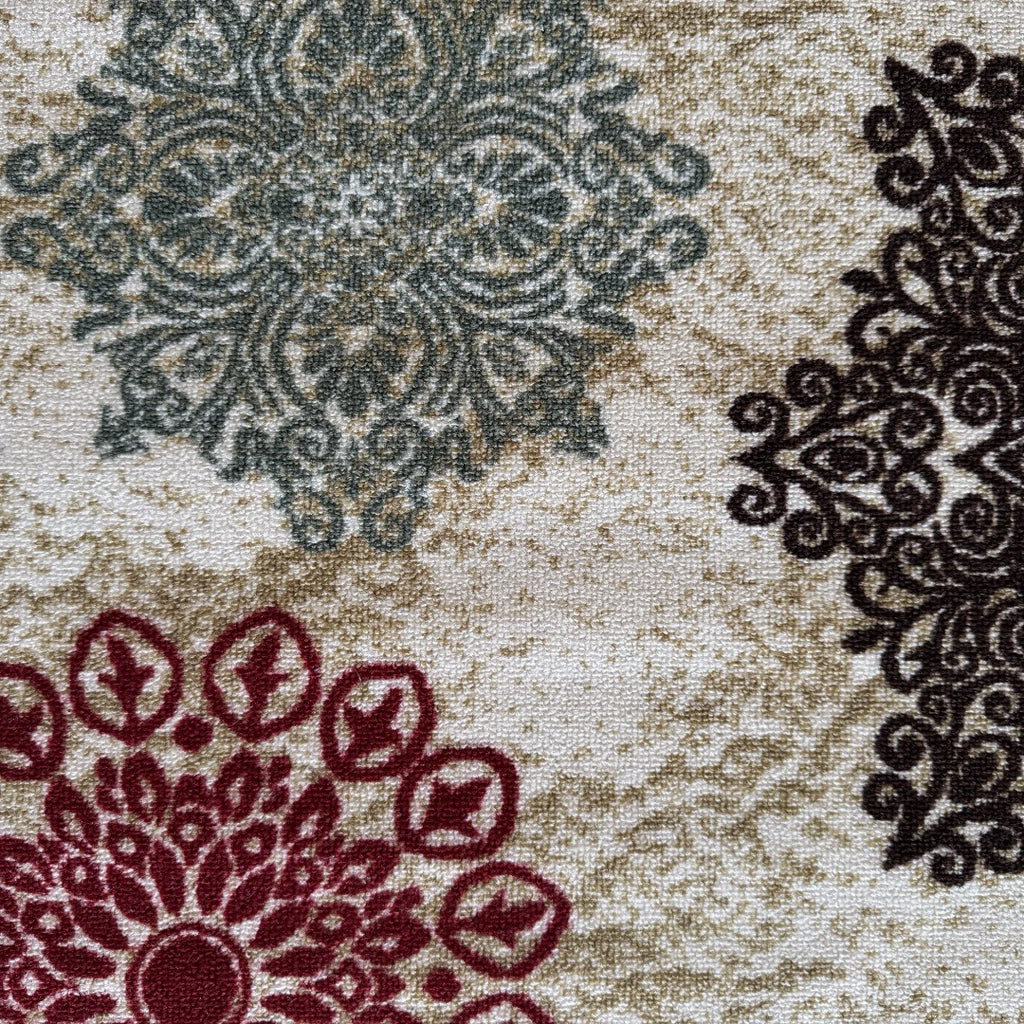305 x 61 cm Traditional Flower Motifs in Beige Non-Slip Runner Rug