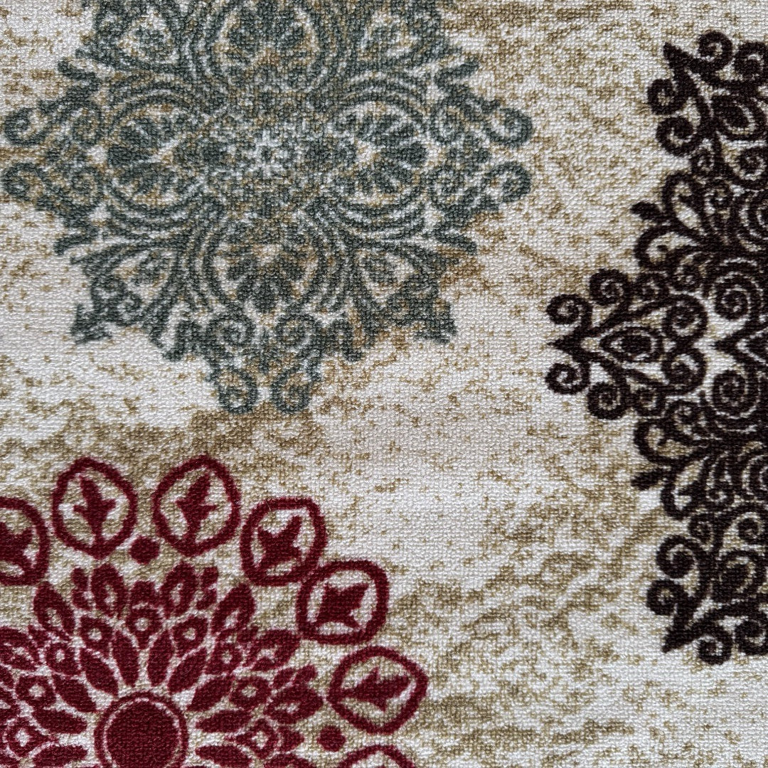 305 x 61 cm Traditional Flower Motifs in Beige Non-Slip Runner Rug