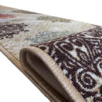 305 x 61 cm Traditional Flower Motifs in Beige Non-Slip Runner Rug