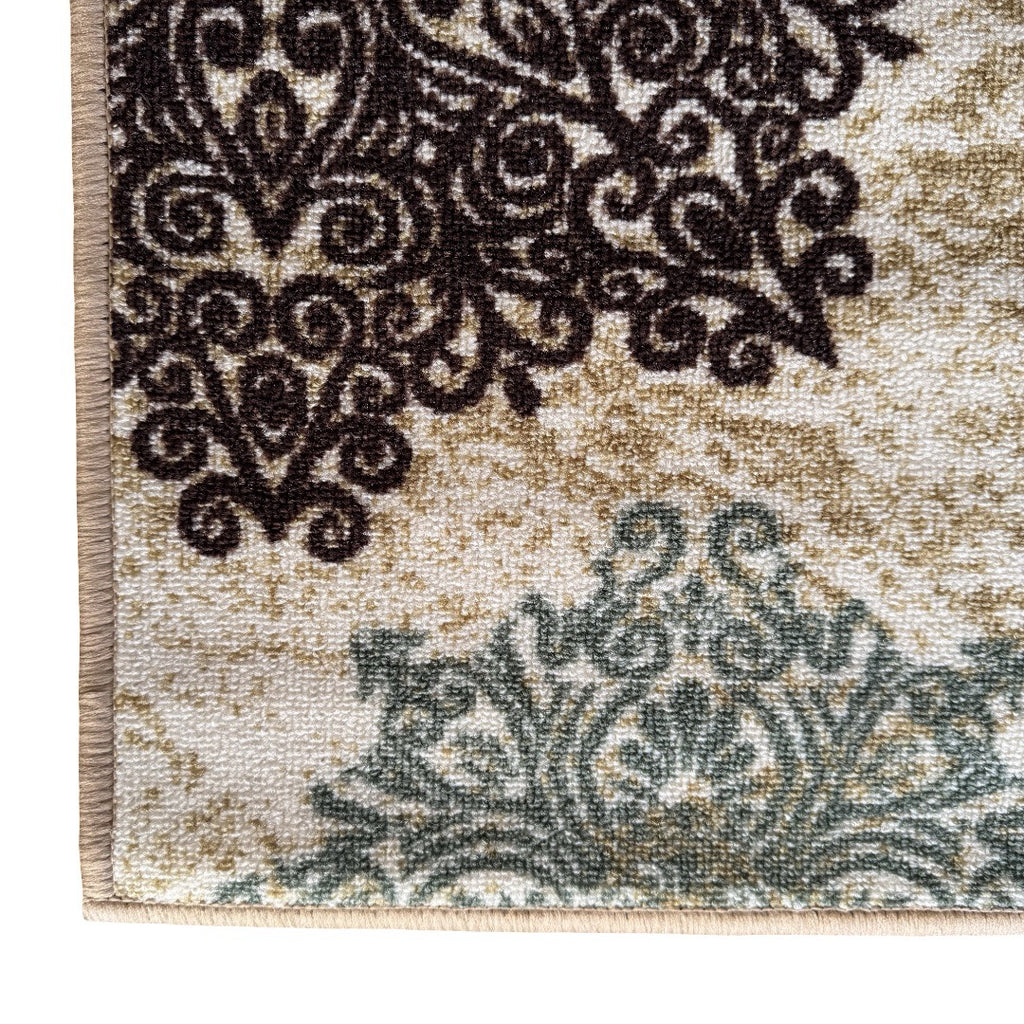 305 x 61 cm Traditional Flower Motifs in Beige Non-Slip Runner Rug