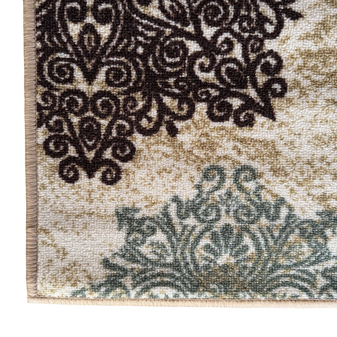 305 x 61 cm Traditional Flower Motifs in Beige Non-Slip Runner Rug