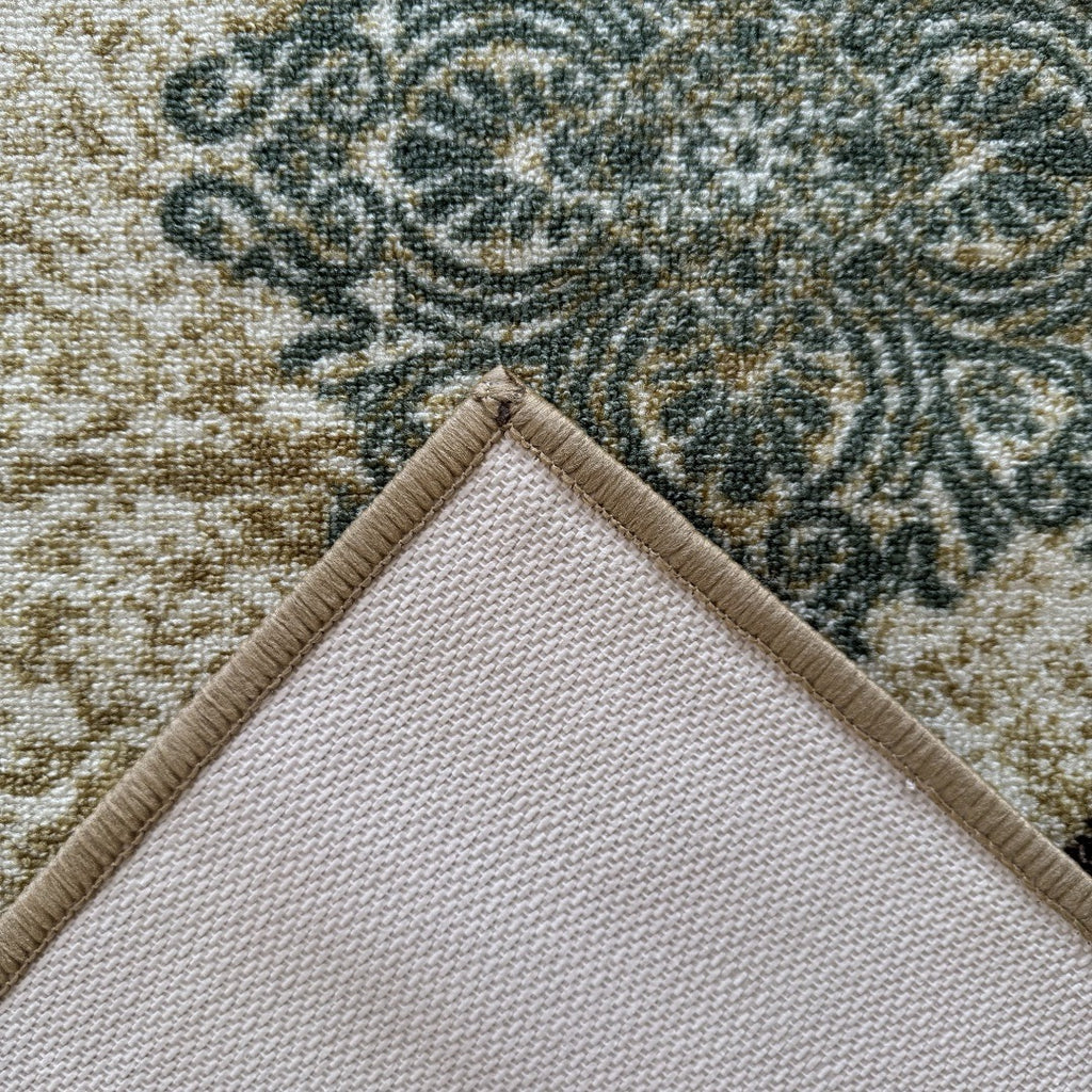 305 x 61 cm Traditional Flower Motifs in Beige Non-Slip Runner Rug