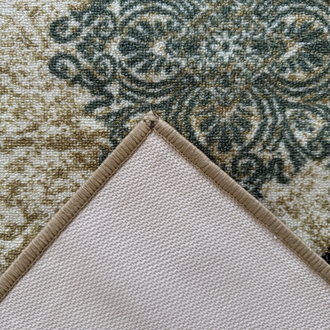 305 x 61 cm Traditional Flower Motifs in Beige Non-Slip Runner Rug