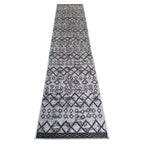 305 x 61 cm Light Grey & Charcoal Vintage Geometric Design Non-Slip Runner Rug