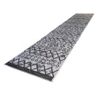305 x 61 cm Light Grey & Charcoal Vintage Geometric Design Non-Slip Runner Rug