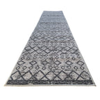 305 x 61 cm Light Grey & Charcoal Vintage Geometric Design Non-Slip Runner Rug