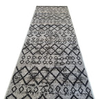 305 x 61 cm Light Grey & Charcoal Vintage Geometric Design Non-Slip Runner Rug