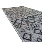 305 x 61 cm Light Grey & Charcoal Vintage Geometric Design Non-Slip Runner Rug
