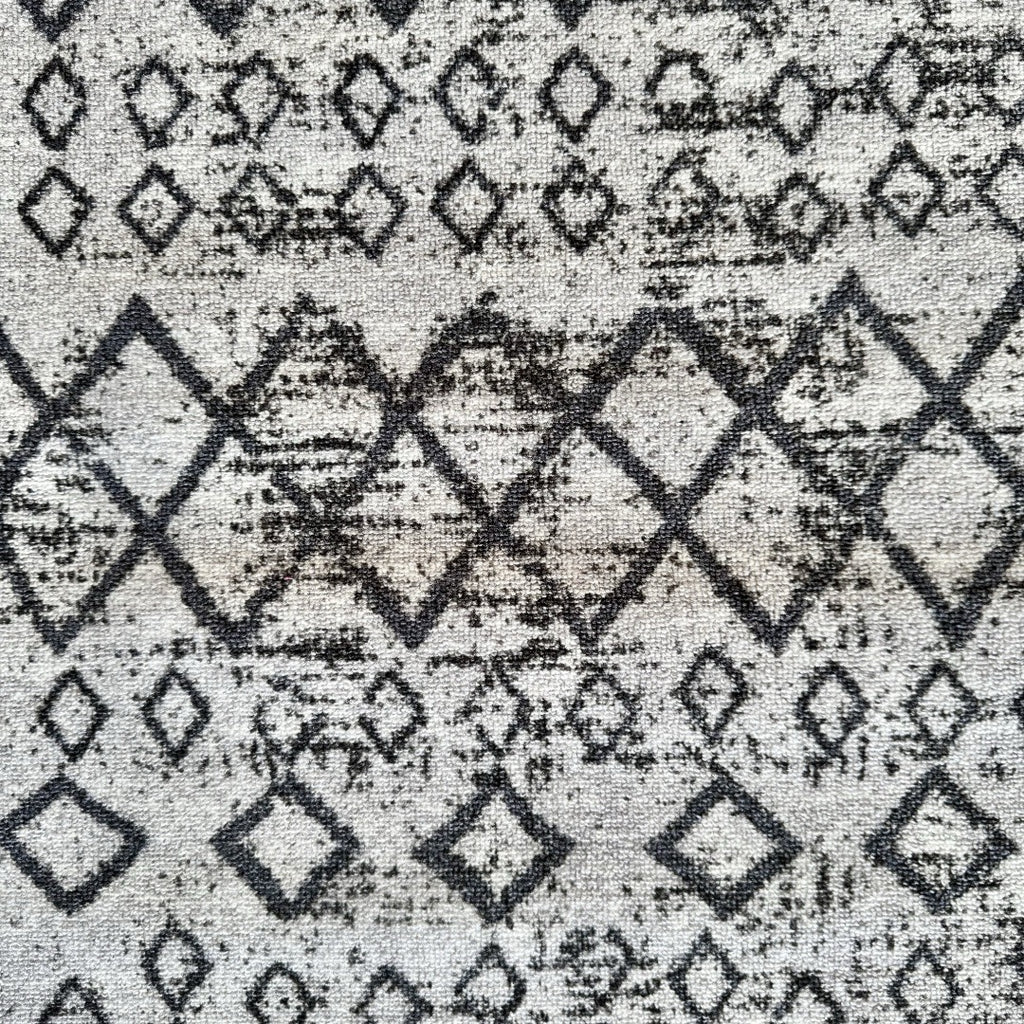 305 x 61 cm Light Grey & Charcoal Vintage Geometric Design Non-Slip Runner Rug