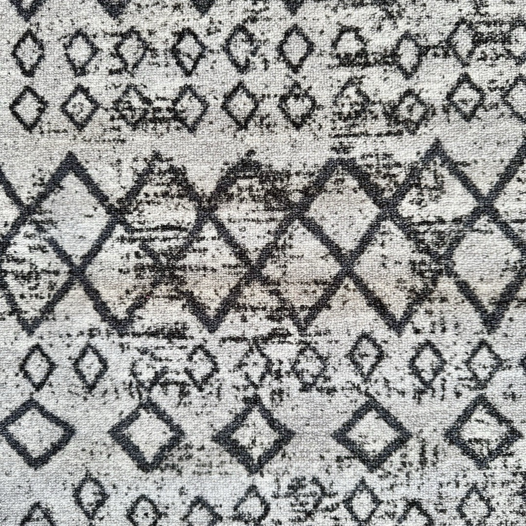 305 x 61 cm Light Grey & Charcoal Vintage Geometric Design Non-Slip Runner Rug