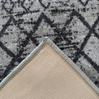 305 x 61 cm Light Grey & Charcoal Vintage Geometric Design Non-Slip Runner Rug