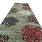 305 x 61 cm Traditional Flower Motifs in Sage Green Non-Slip Runner Rug