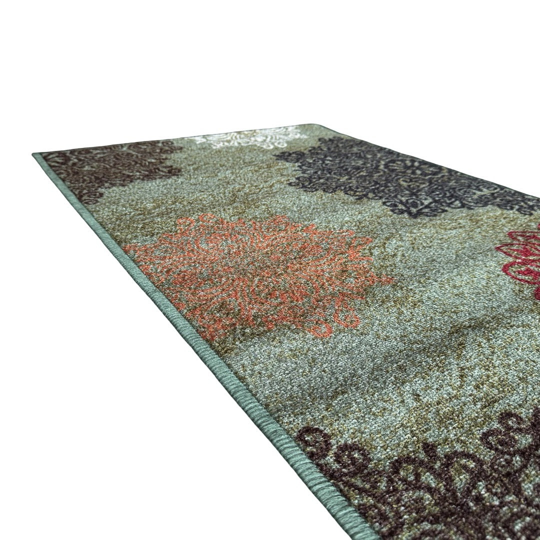 305 x 61 cm Traditional Flower Motifs in Sage Green Non-Slip Runner Rug