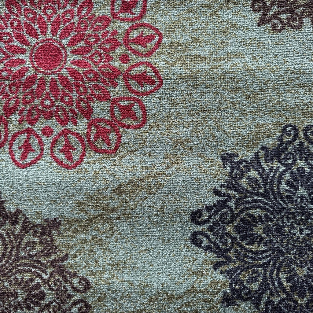 305 x 61 cm Traditional Flower Motifs in Sage Green Non-Slip Runner Rug
