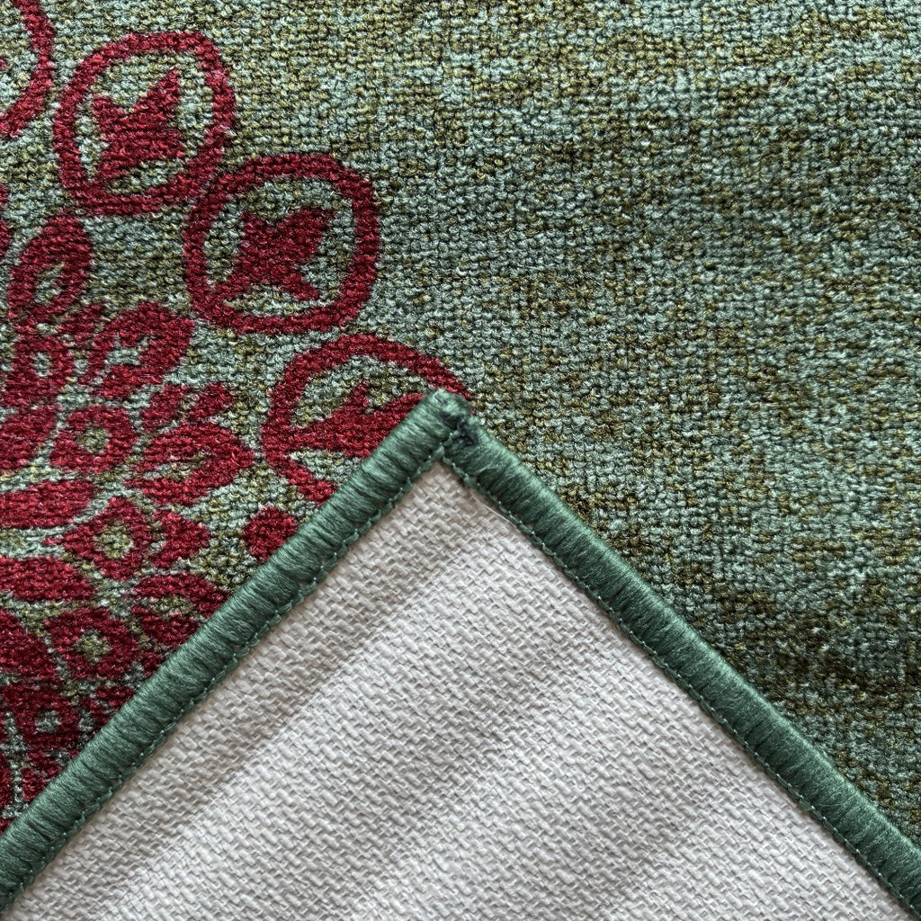 305 x 61 cm Traditional Flower Motifs in Sage Green Non-Slip Runner Rug