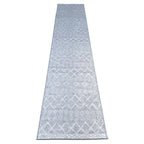 305 x 61 cm Light Grey & Ivory Vintage Geometric Design Non-Slip Runner Rug