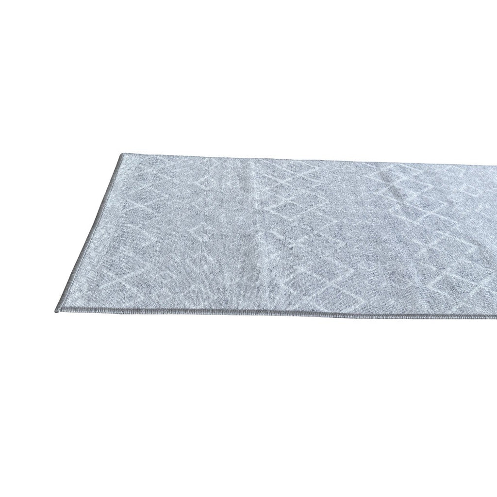 305 x 61 cm Light Grey & Ivory Vintage Geometric Design Non-Slip Runner Rug
