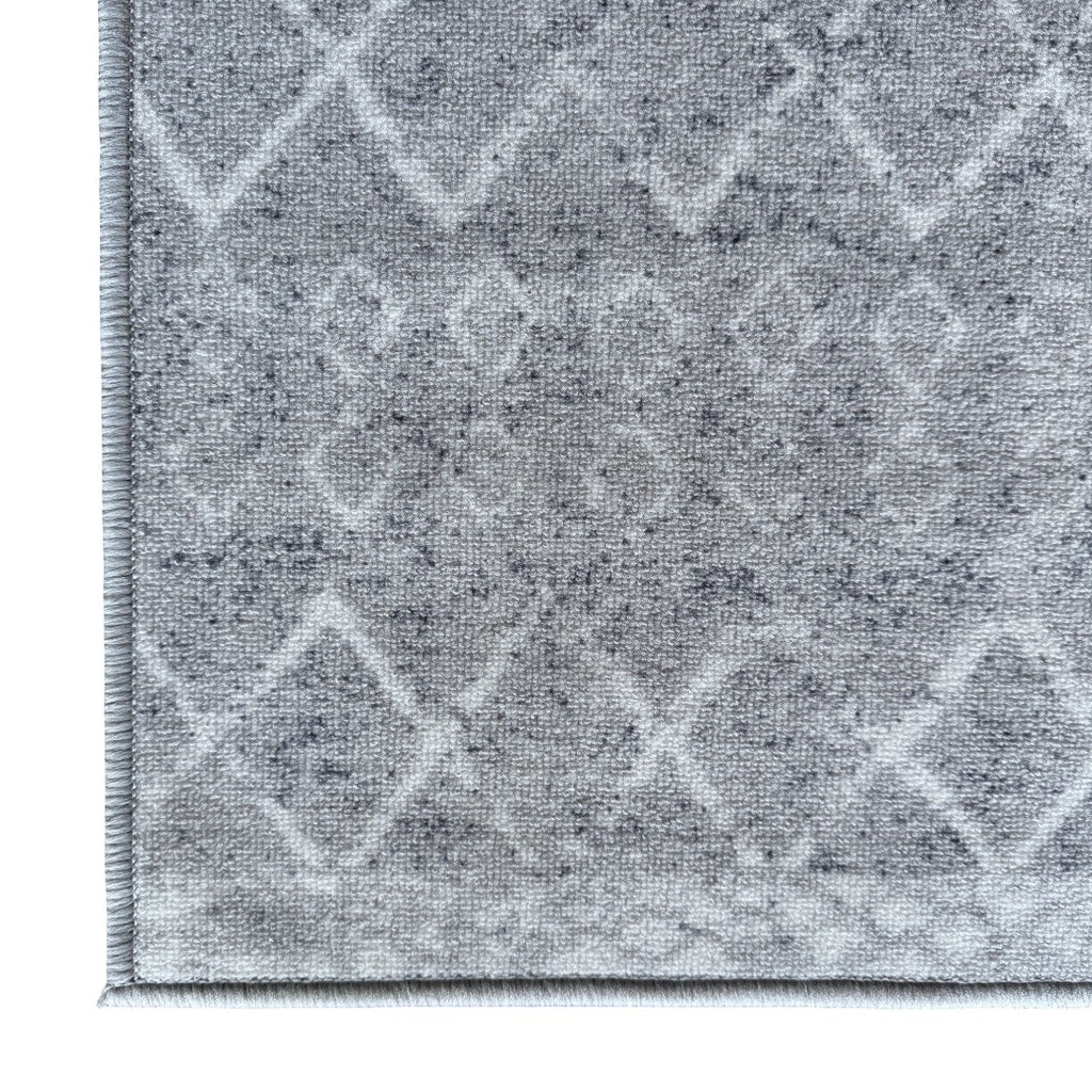 305 x 61 cm Light Grey & Ivory Vintage Geometric Design Non-Slip Runner Rug