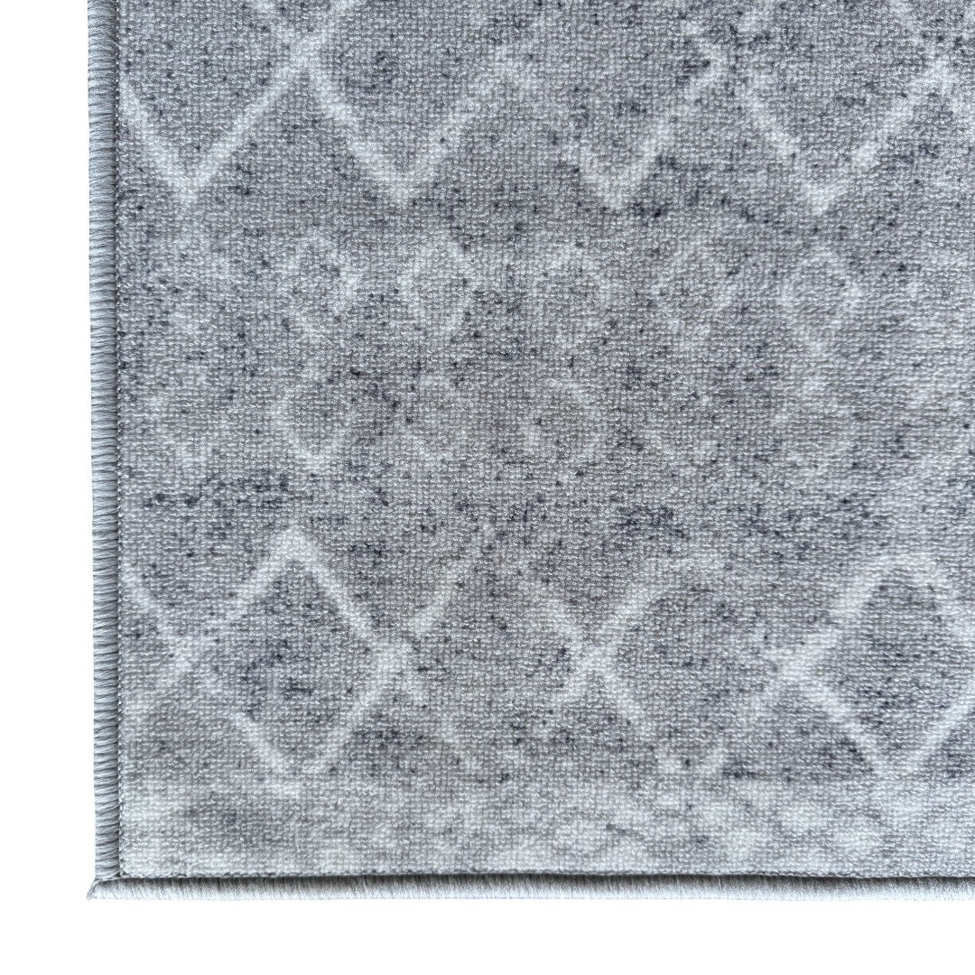 305 x 61 cm Light Grey & Ivory Vintage Geometric Design Non-Slip Runner Rug