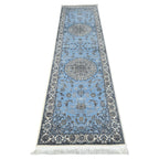 300 x 80 cm Sky Blue & Cream Floral Medallion Traditional Runner Rug