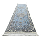 300 x 80 cm Sky Blue & Cream Floral Medallion Traditional Runner Rug
