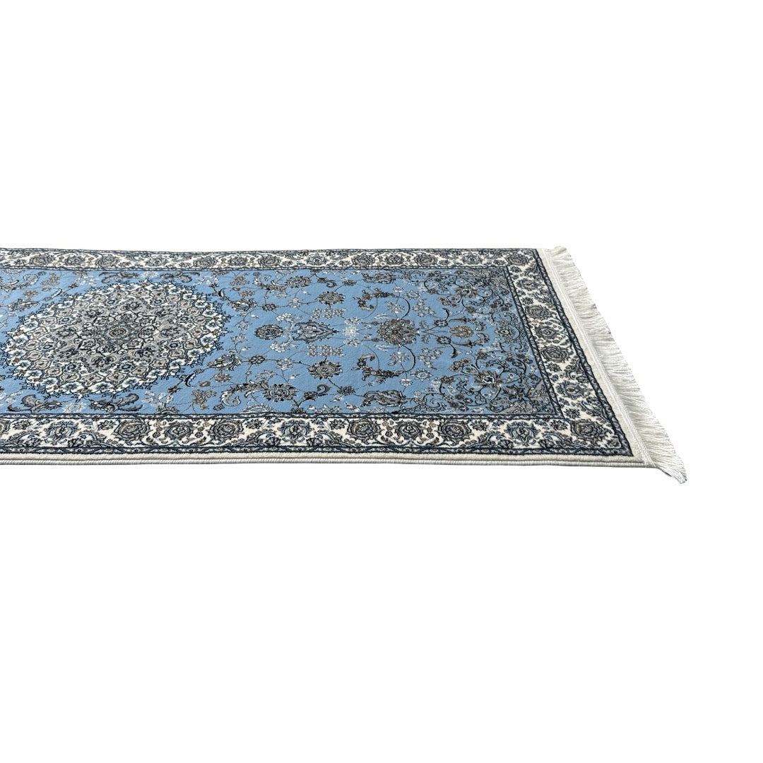 300 x 80 cm Sky Blue & Cream Floral Medallion Traditional Runner Rug