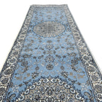 300 x 80 cm Sky Blue & Cream Floral Medallion Traditional Runner Rug
