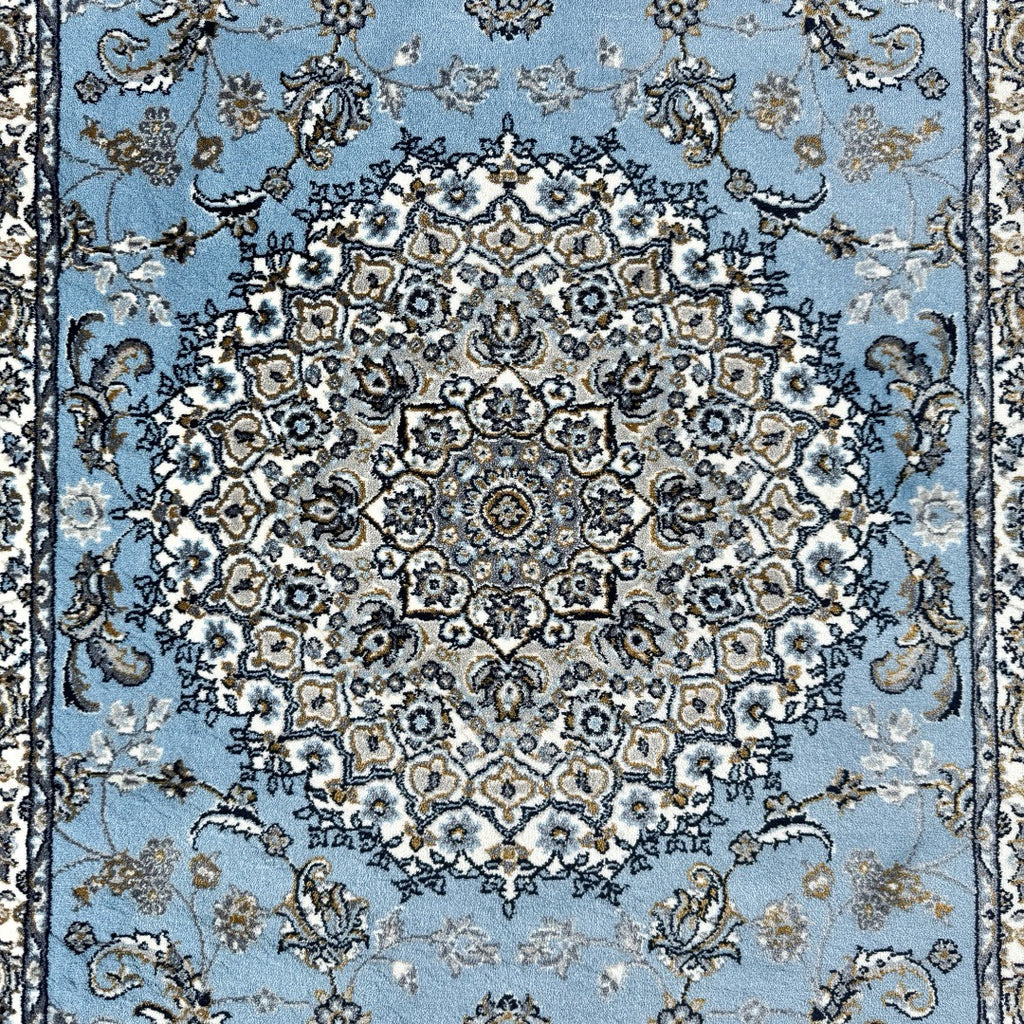 300 x 80 cm Sky Blue & Cream Floral Medallion Traditional Runner Rug