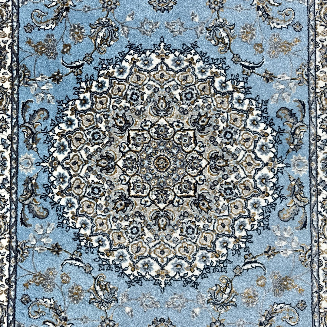300 x 80 cm Sky Blue & Cream Floral Medallion Traditional Runner Rug