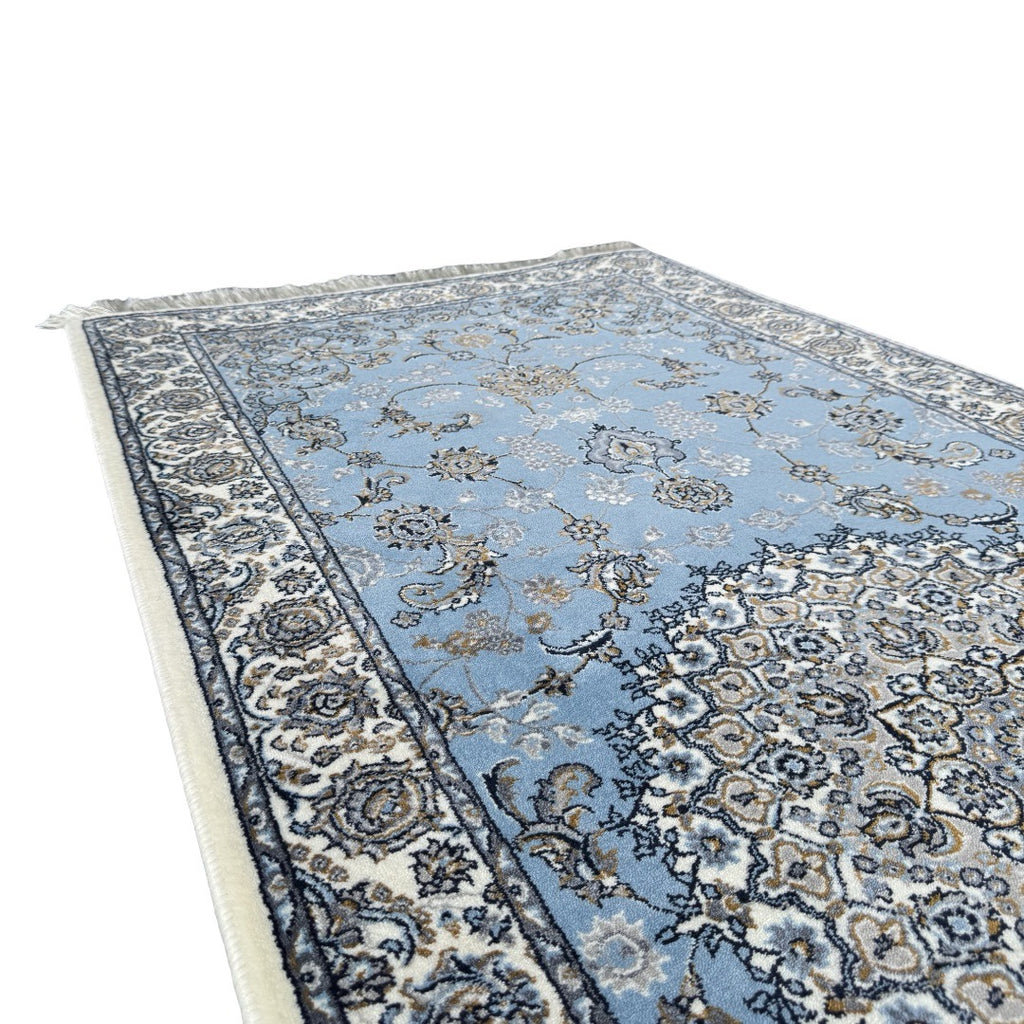 300 x 80 cm Sky Blue & Cream Floral Medallion Traditional Runner Rug
