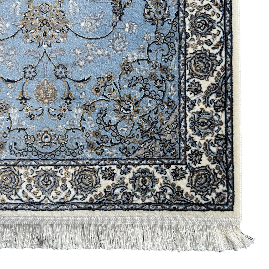 300 x 80 cm Sky Blue & Cream Floral Medallion Traditional Runner Rug