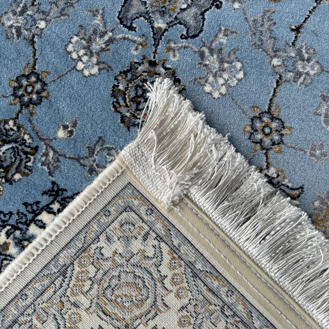 300 x 80 cm Sky Blue & Cream Floral Medallion Traditional Runner Rug