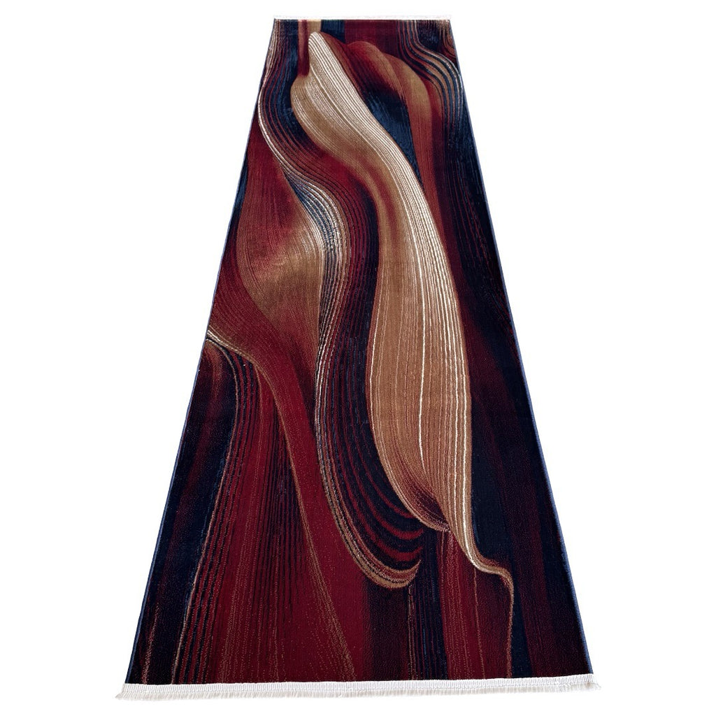 290 x 80 cm Burgundy, Beige & Navy Abstract Swirl Runner Rug