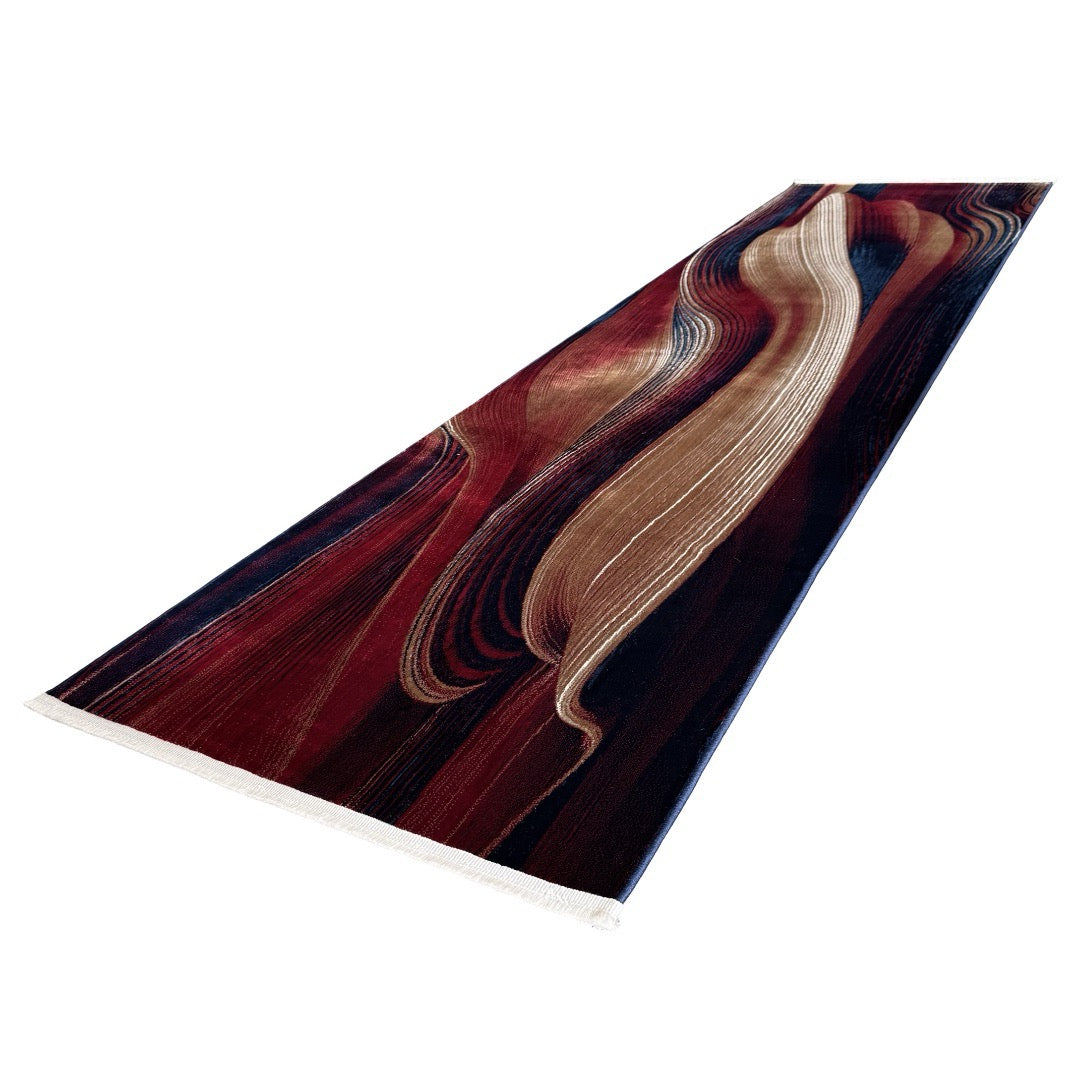 290 x 80 cm Burgundy, Beige & Navy Abstract Swirl Runner Rug