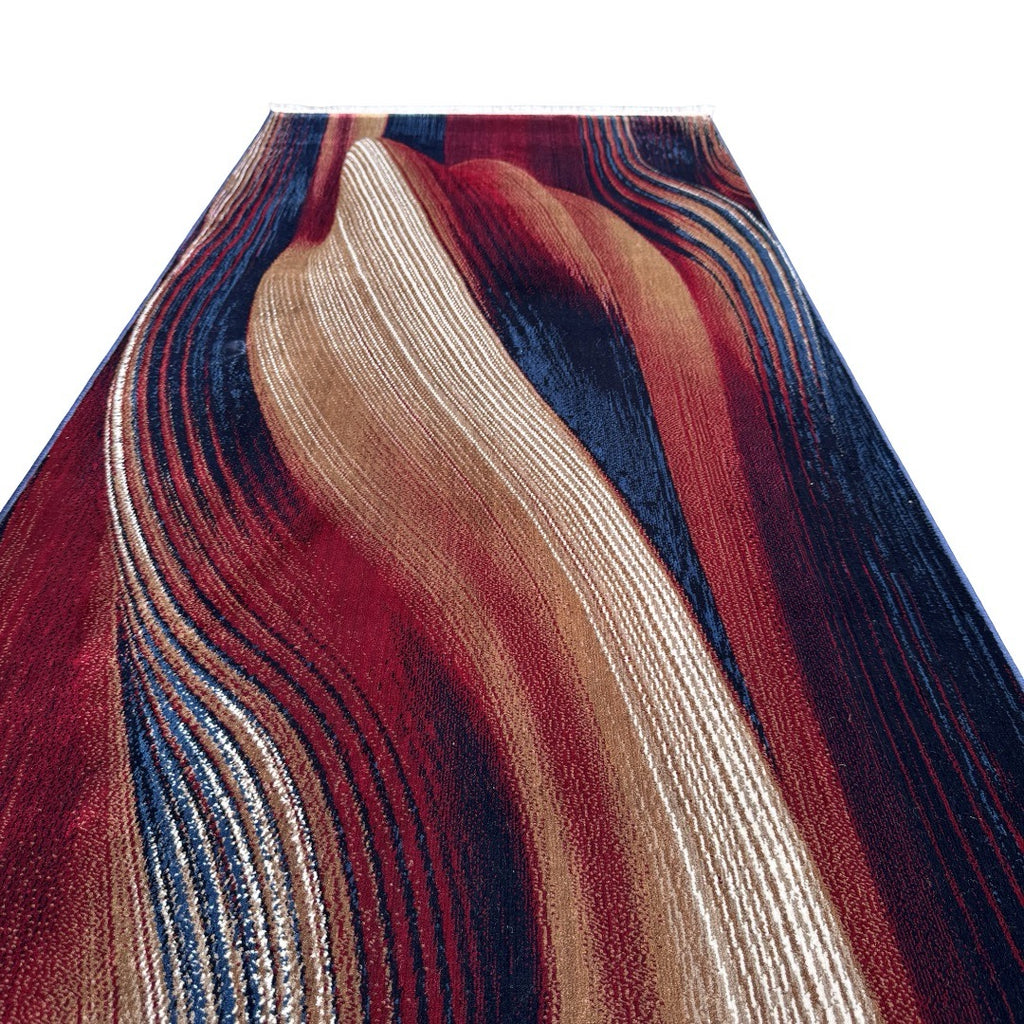 290 x 80 cm Burgundy, Beige & Navy Abstract Swirl Runner Rug