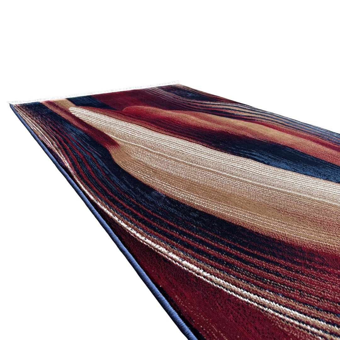290 x 80 cm Burgundy, Beige & Navy Abstract Swirl Runner Rug