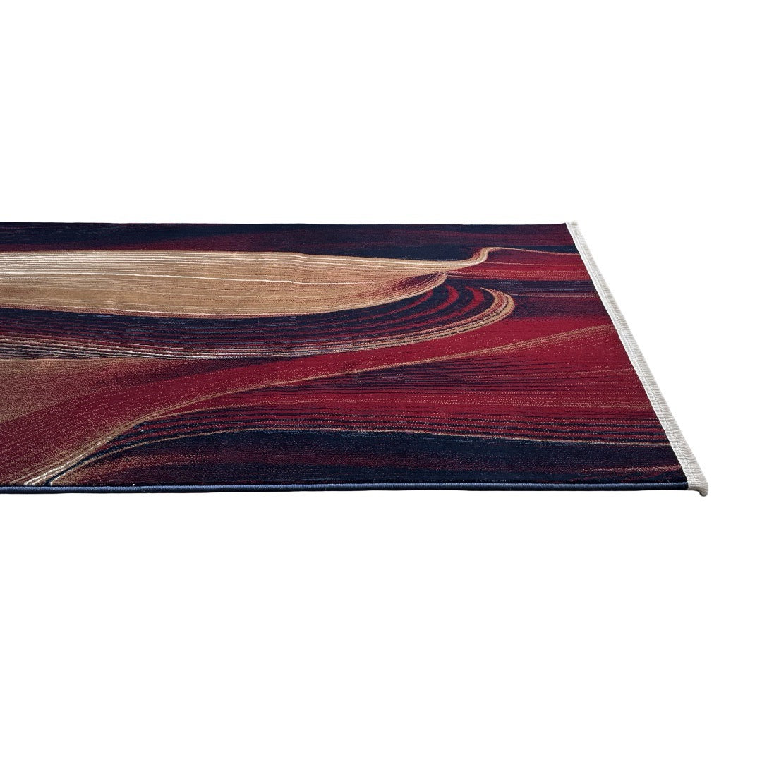 290 x 80 cm Burgundy, Beige & Navy Abstract Swirl Runner Rug