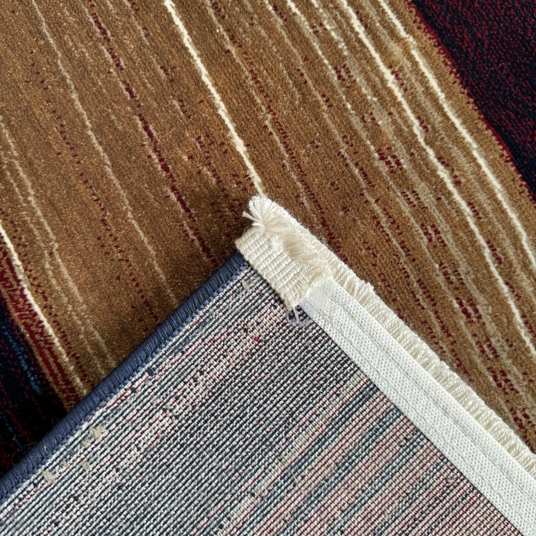 290 x 80 cm Burgundy, Beige & Navy Abstract Swirl Runner Rug