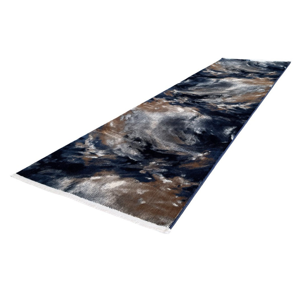 300 x 80 cm Navy & Grey Abstract Flow Runner Rug