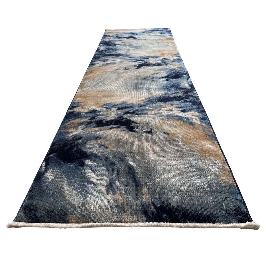 300 x 80 cm Navy & Grey Abstract Flow Runner Rug