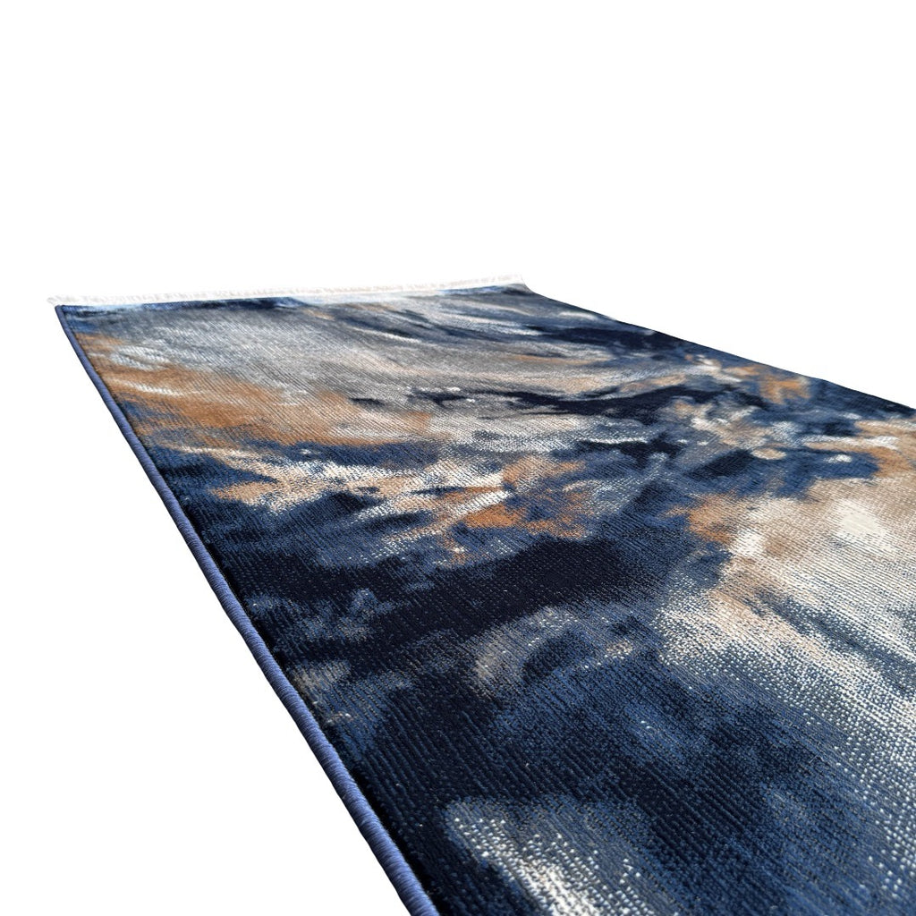 300 x 80 cm Navy & Grey Abstract Flow Runner Rug