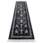 300 x 80 cm Navy, Grey & Gold Ornate Floral Persian Runner Rug