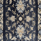 300 x 80 cm Navy, Grey & Gold Ornate Floral Persian Runner Rug