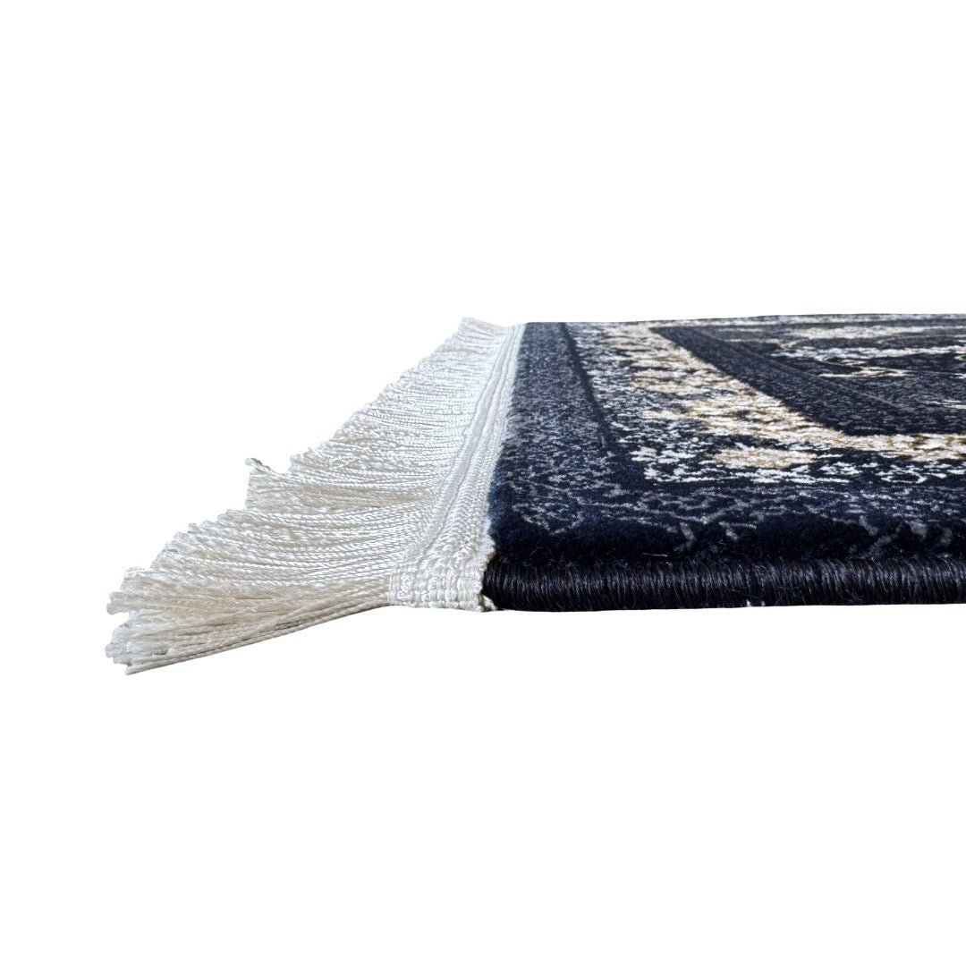 300 x 80 cm Navy, Grey & Gold Ornate Floral Persian Runner Rug